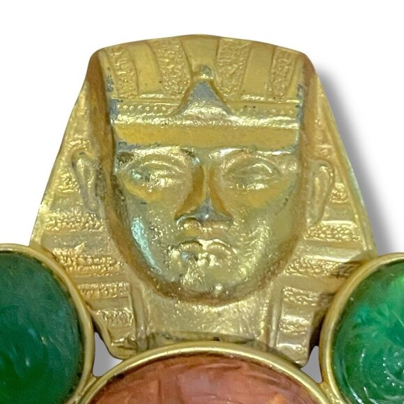 Vintage Alexis Kirk Egyptian Revival Brooch Unsigned Pharaoh Glass Scarab Pin - Picture 4 of 10